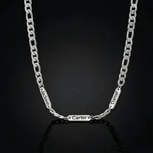 Father's Day Gift  Personalized Stainless Steel Figaro Chain Necklace for Dad, DIY Engraved with Name, New Fashion Gift for Husband or Dad