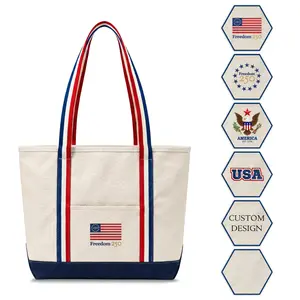 Freedom 250 Flag Premium Canvas Tote Bag – Officially Licensed Commemorative 250th Anniversary – Heavyweight Durable Canvas, Reinforced Handles, Exterior Pocket