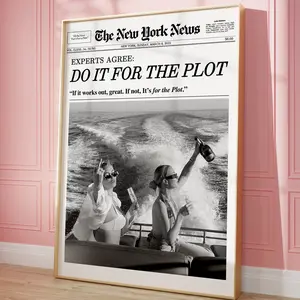 Trendy Newspaper Print, Do it for The Plot, Hot Girls Poster, New York News, Magazine Bar Cart Print, Retro Girly Dorm
