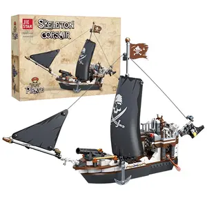 Pirate Ship Building Block Set, DIY Sailboat Model Kit, Desktop Decoration Gift, Sea Series Skull Pirate Boat Blocks, 366+ Pieces