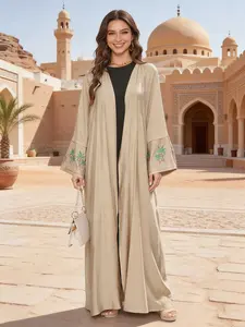 Muslim Dubai Middle East Coconut Tree Embroidered Elegant Abaya, Comfortable Fabric, Long Sleeve Maxi Dress, All Seasons