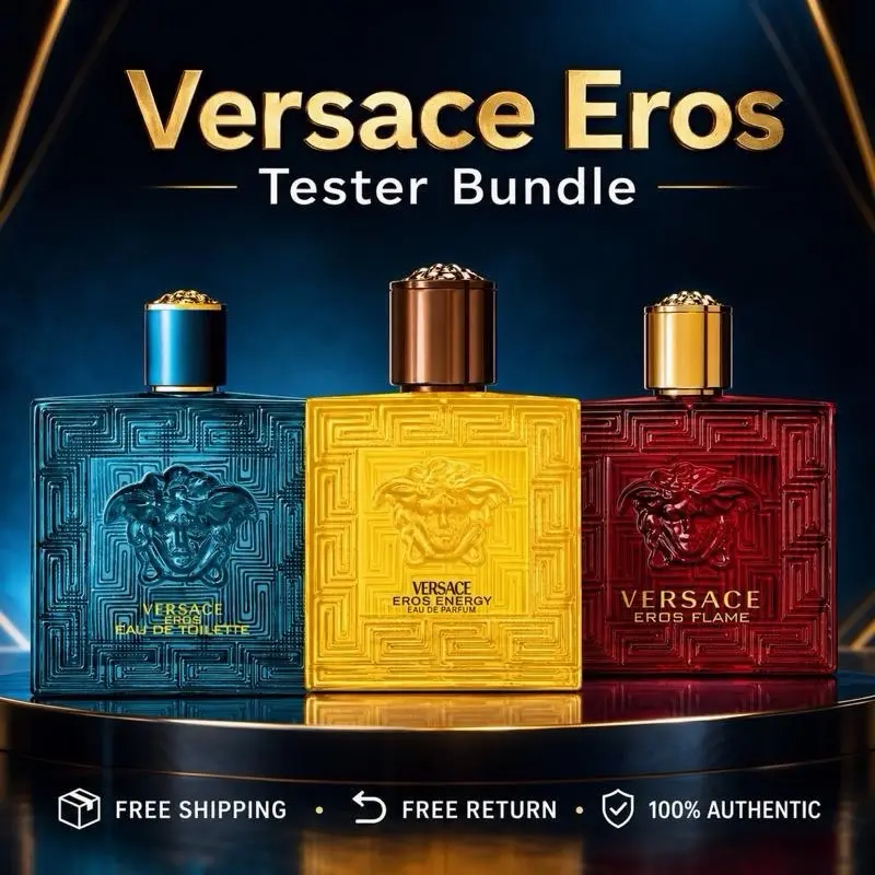Versace Eros Tester Bundle Eros EDT + Eros Flame EDP + Eros Energy EDP 100 ML ( 3.4 Oz ) each