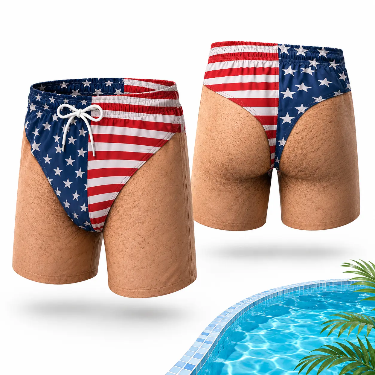 Custom Funny Patriotic Men Swim Trunks - Personalized Summer Vacation and Travel Gifts for Men - Freedom and Chill Beach Shorts with Mesh Lining, American Flag Quick Dry Swimwear Pool Party Gift