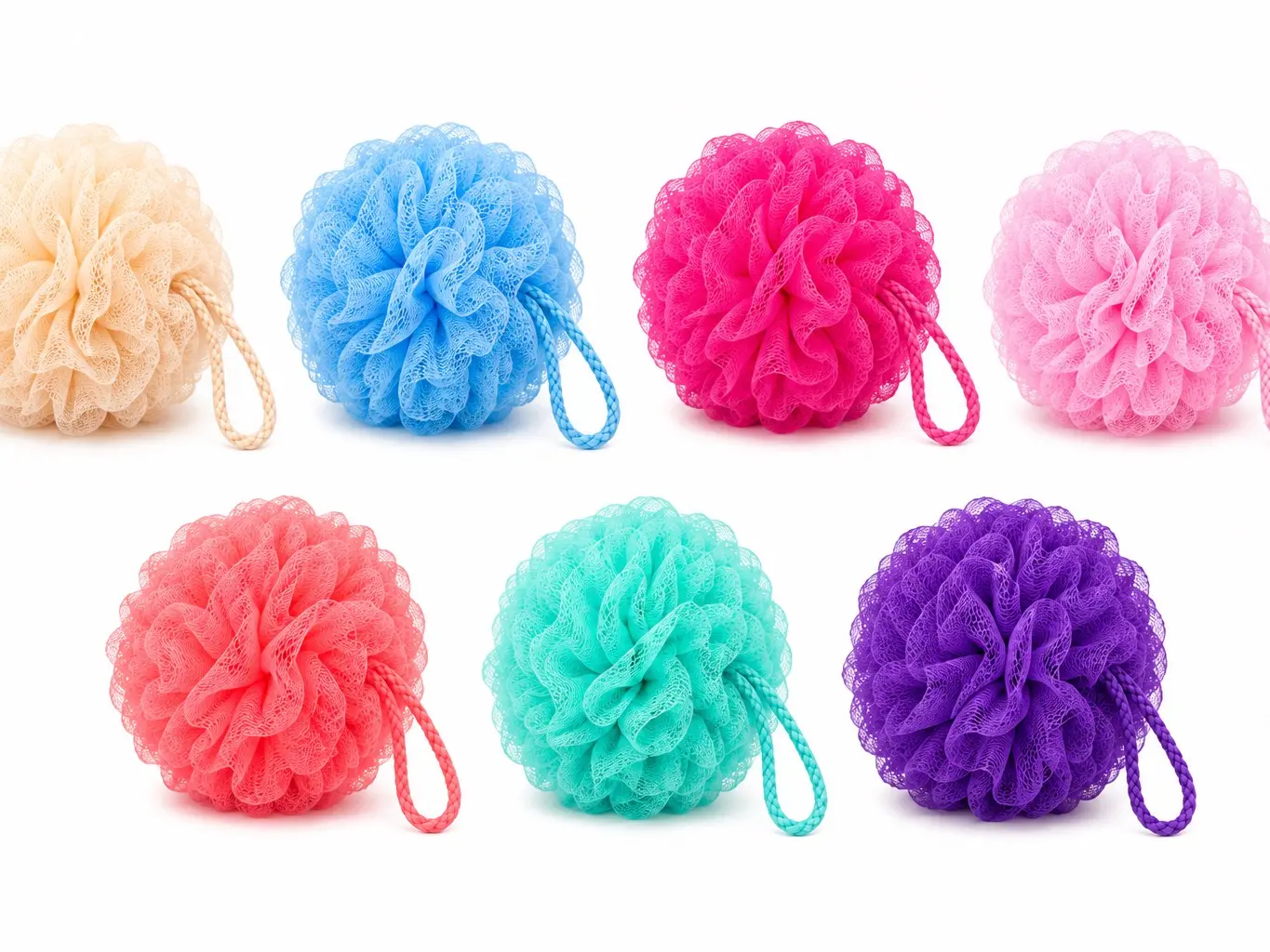 4-Pack Exfoliating Bath Loofah Set | Mix & Match Colors | Soft Mesh Shower Poufs