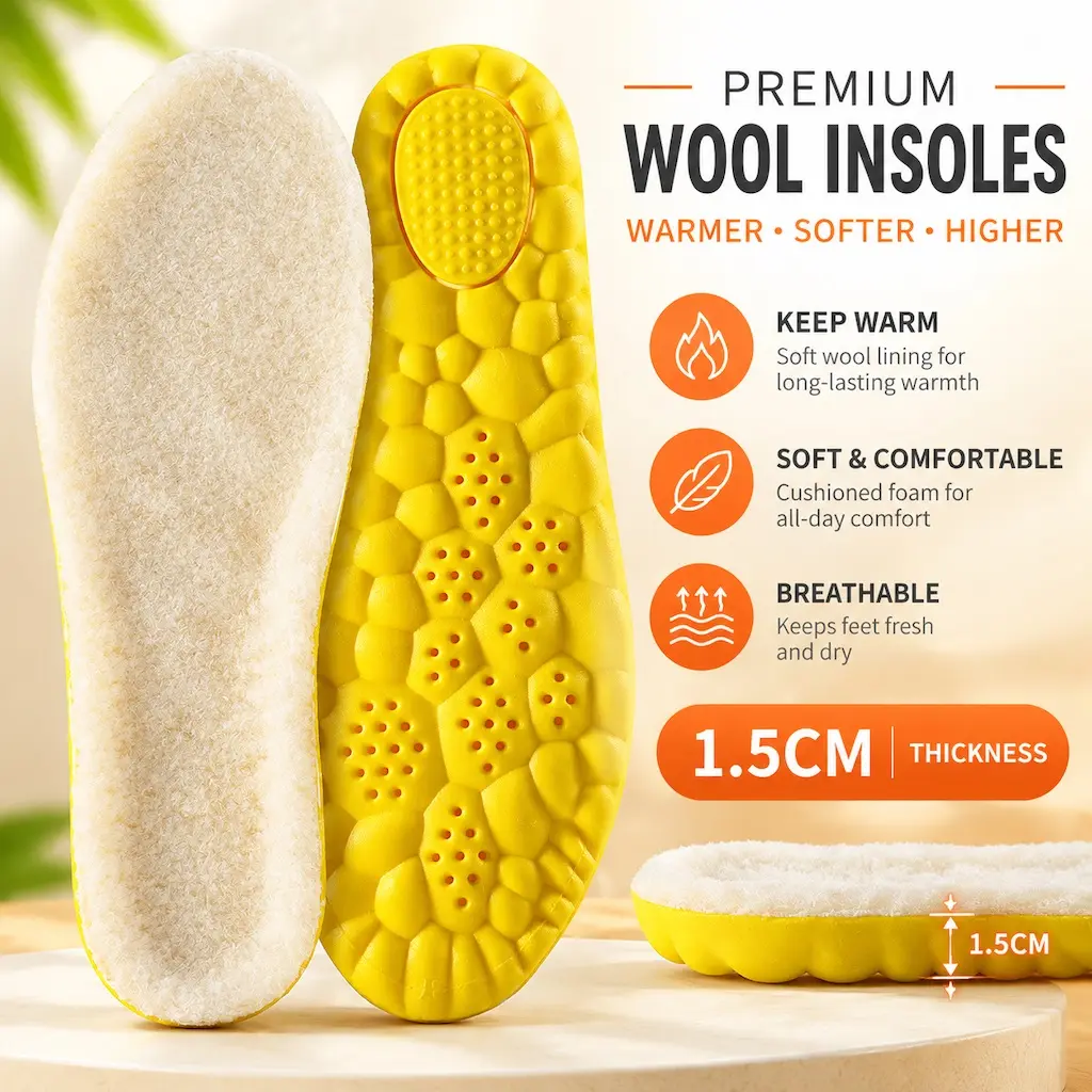 Warm Plush Shoe Insoles, Arch Support Cushioned Thermal Foot Pads, Deep Heel Cup Soft Springy Inserts for Winter Men Women Daily Walking