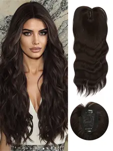 18 Inch Synthetic Body Wave Extension Hair Toppers Natural Looking Hairpiece With Wispy Bangs,Black,Ombre Borwn,Chocolate Brown Color Hair,Volume Booster Wiglet Full Coverage,Quick Styling For Women Used Party,Daily,Carnival Festival