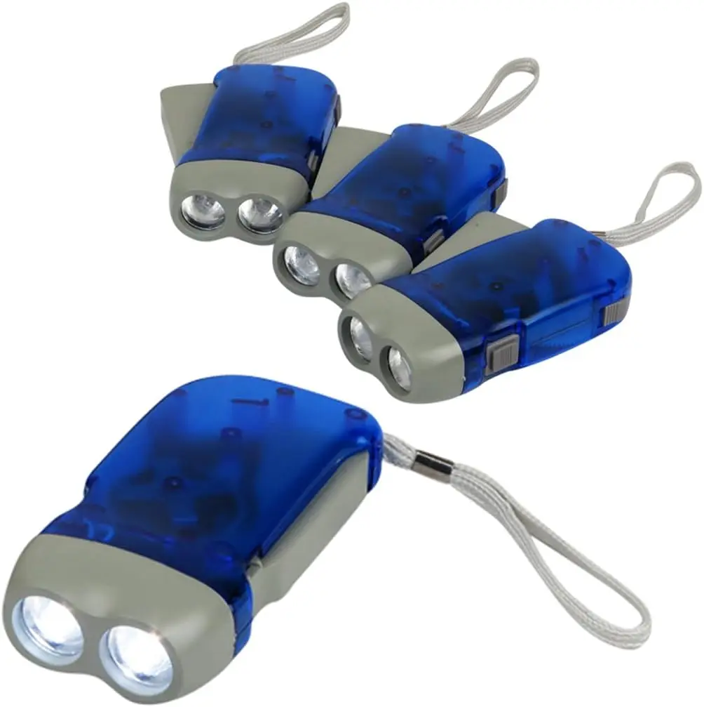 4-Pack Hand Crank Emergency LED Lights - Rechargeable Crank Light, Portable Hand-Press Flashlight, Multipack for Camping, Power Outages, Hand Crank Emergency Flashlight