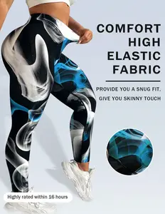 Seamless High Elastic Women's Plus-Size Digital Print Yoga Leggings,Women Plus-Size High-Waisted Tuck In The Abdomen Sports Leggings,