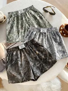 Women's Casual Loose Fit Shorts, Bottoms, Drawstring Waist, Adjustable, Camo Print, Summer Wear, All Seasons, Sporty Style, 3 Piece Set
