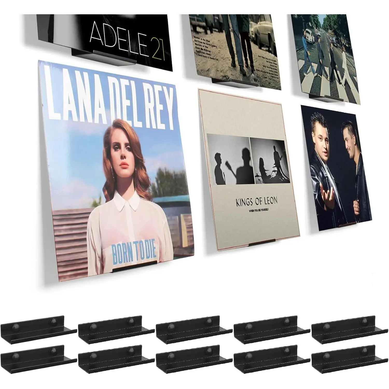 Vinyl Wall Mount 10 Pack, Black Metal Vinyl Holder Wall Display Shelf Record Wall Mount Stand for Albums LP Minimalist Record Wall Storage Set for CD Display in Office Home