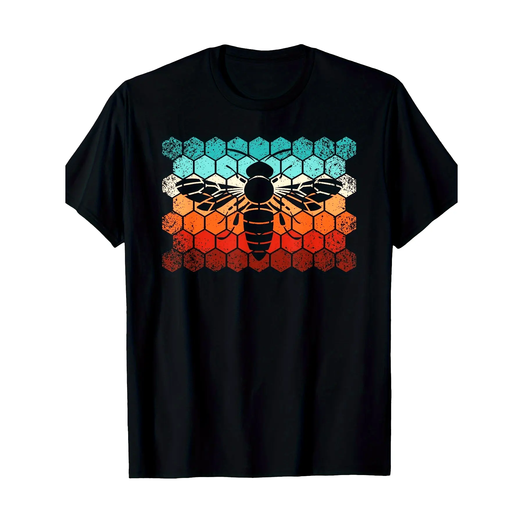 Beekeeping Honey Beehive Beekeeper Vintage Bee T-shirt, Vintage Retro Gradient Honey Bee Honeycomb Graphic T-Shirt, Distressed Bee Lover Casual Unisex Short Sleeve Tee, S-3XL
