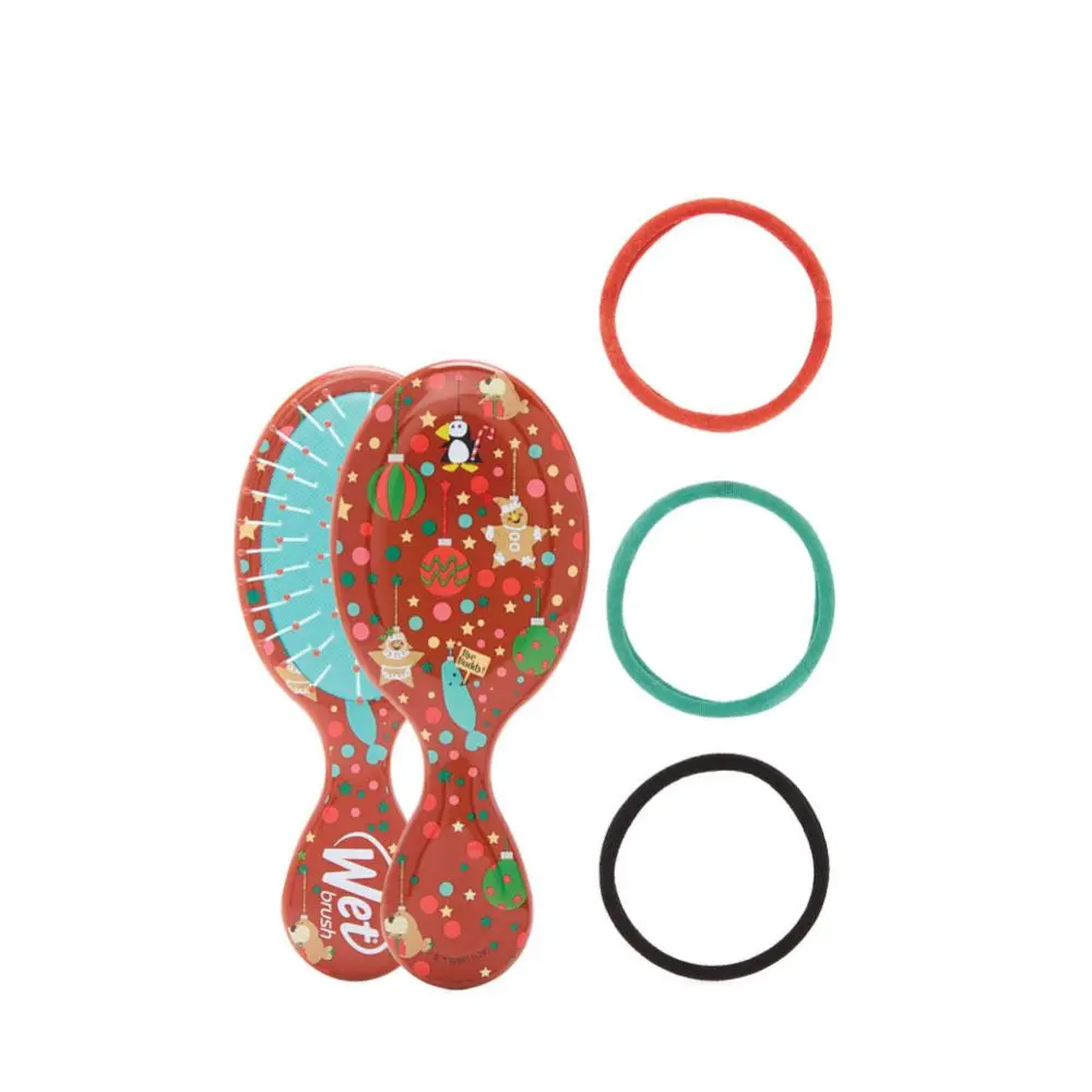 Wet Brush Elf Mini Detangler Hair Brush - Pain-Free Detangling, Detangles Easily, Hair Styling Tool with Whimsical Illustrations, Holiday-Themed, Includes Festive Elastics, Vibrant Art, Plastic, Patterned, Unisex, Others, None