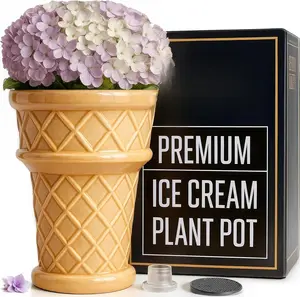 Fun &  Ice Cream Cone Flower Planter Charming 7" Tall Ceramic Vase for Indoor & Outdoor Home Decor  Quirky Retro Garden Art for  Lovers