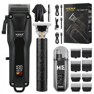 Hiena Professional Haircut Care Set, Includes Razor, T-Type Trimmer, Nose and Beard Clipper, Comb, Apron, Charging Cable, Limit Comb