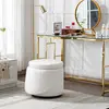 CHAIRUS 3-in-1 Sherpa Foam Soft Seat Ottoman Stool - 360° Swivel Ease, Foldback Backrest, Footstool with Storage, Hidden Lid, 16.5"w x16.5"d x17.5"h, Modern Cylindrical Vanity Furniture for Small Spaces (Home Decor)