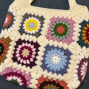 Crochet Granny Squares Bag - Colorful Handmade Tote with Vibrant Patterns and Durable Design
