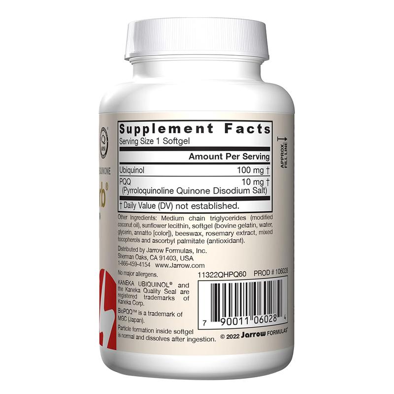 Jarrow Formulas QH-absorb + PQQ, Dietary Supplement, Antioxidant Support for Mitochondrial Biogenesis, Cellular Energy Production and Cardiovascular Health, 60 Softgels, 60 Day Supply