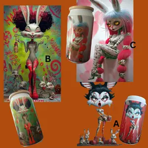 15OZ Sublimation Tumbler with Sexy Rabbits - Unique Design Featuring Artistic Rabbits in Red and White Stripes