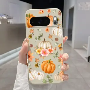 Rounded Edge TPU Phone Case for Google Pixel 10 9 8 7 Pro A XL Autumn Pumpkin Delight Pattern Drop Protection Shockproof Soft Liquid Silicone Smartphone Cover