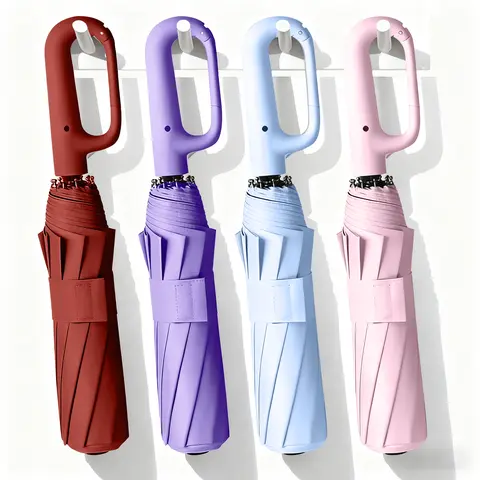 Women's Versatile Adult Automatic Folding Umbrella - 1 Count, Compact Ring Buckle, Windproof Reinforced, Rainproof, Durable, Sun-Proof, UV-Protective, Pocket-Sized, Less Bulk, Foldable Handheld, Collapsed, Ideal for Outdoor Use