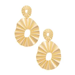 Pleated Circle Metal Drop Earring