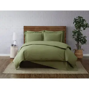 Brooklyn Loom Duvet Set Cotton Solid Color Lightweight, Olive Green, TwinXL