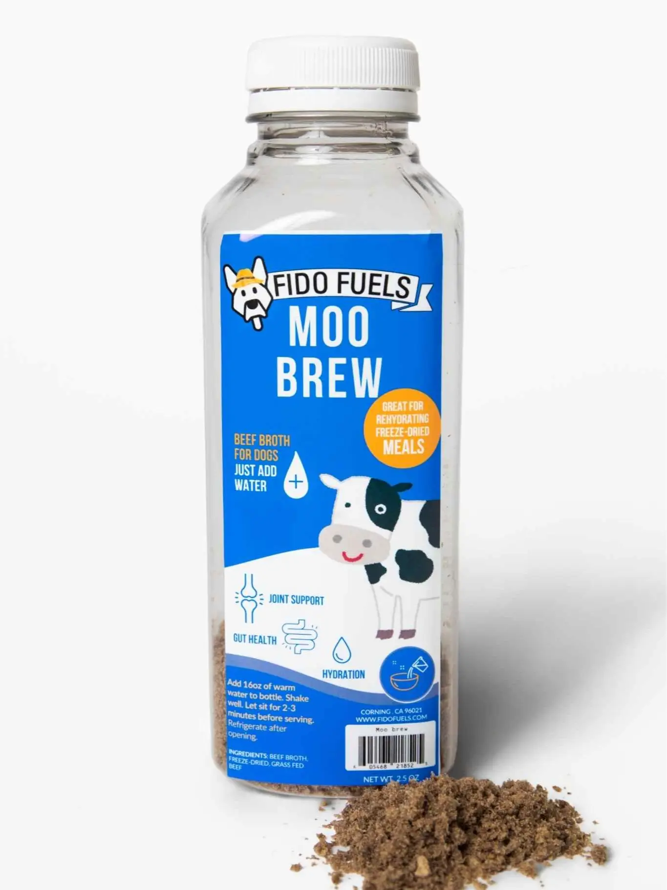FIDO FUELS - Moo Brew Freeze Dried Bone Broth - Nourishing Drink for Dogs  - USA Raised & Processed - Joint Support & Digestion Aid