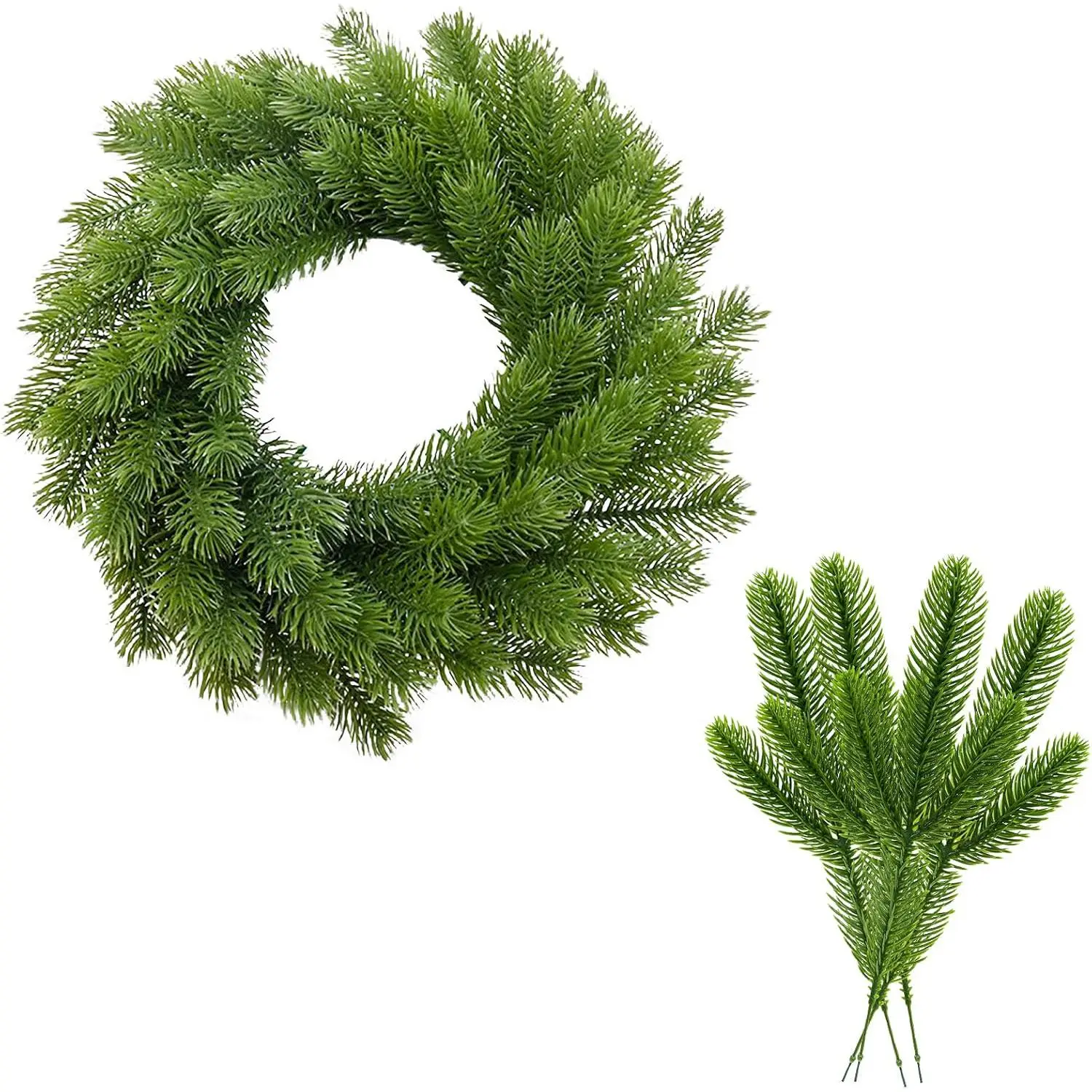 Artificial Christmas Pine Branches, 50pcs/set Faux Christmas Pine Branches, DIY Crafts for DIY Garland Wreath Christmas Thanksgiving Wedding and Home Garden Decor