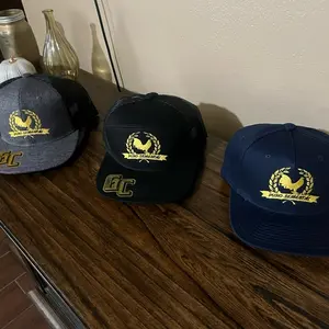 Puro Semental Gallo Emblem Hat - Black and Blue Caps with Gold Embroidery Design
