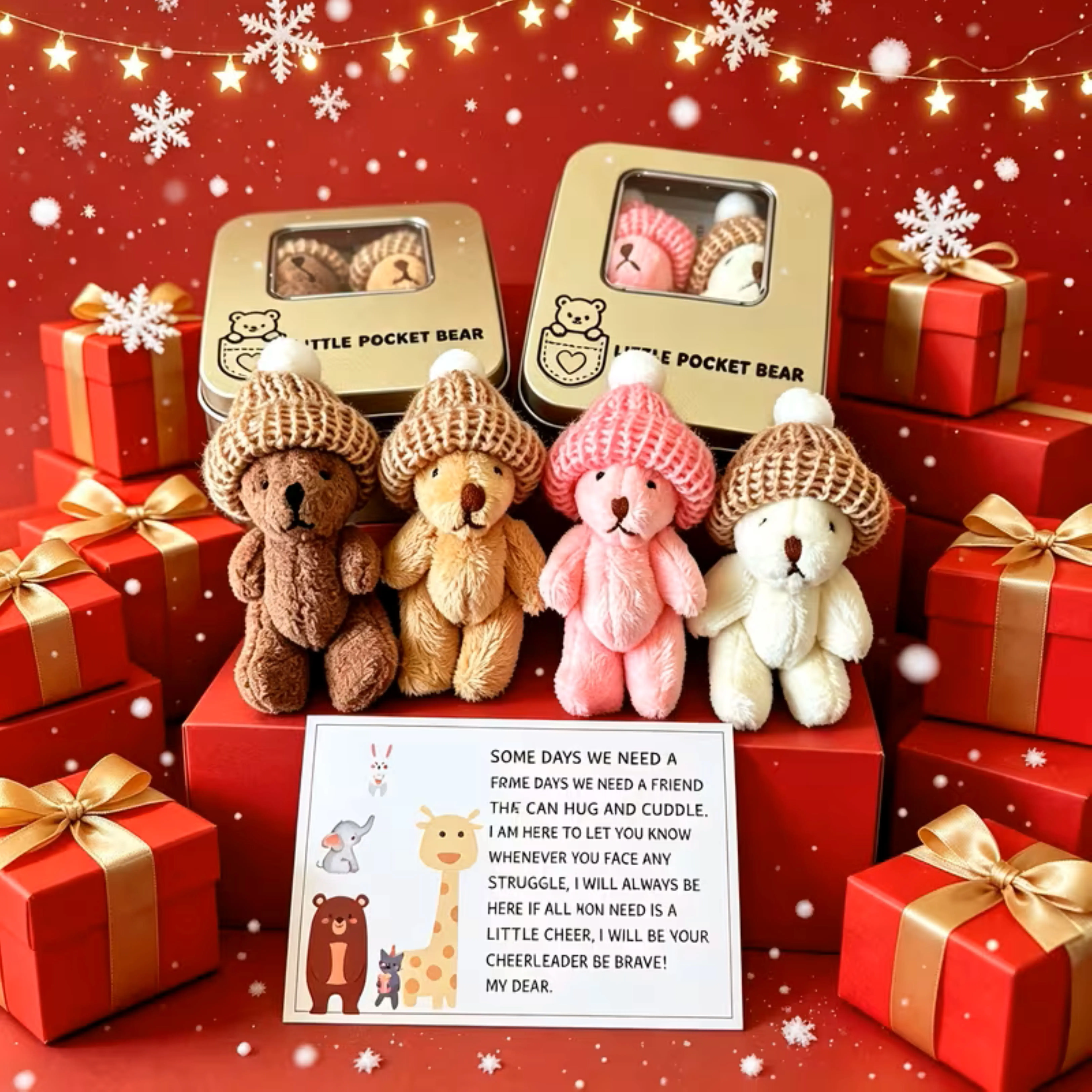 2 Set Little Bear in Box, Mini Plush Bear with Inspirational Card, Sympathy Gift for Christmas & Valentine's Day & Mother's Day, Personalized Gift, soft stuffed Gift Idea, animal toy Crochet Gift
