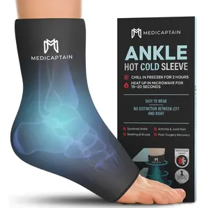 MediCaptain Ankle Ice Pack Wrap – Hot & Cold Therapy Compression Sleeve for Plantar Fasciitis, Achilles Tendonitis, Sprains & Swelling – Reusable Gel Foot Ice Pack, Slip-On Sock Fit for Men & Women