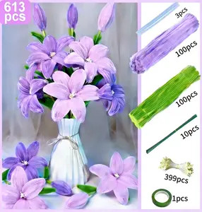 613/200Pcs Pipe Cleaner Flower, Cleaners Craft, Chenille Stems Flowers Craft kit with Flower Stems, Floral Tape, Stamen,