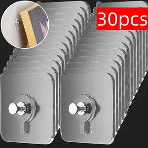 30 strong adhesive wall hooks - no drilling required, waterproof modern plastic hooks, suitable for kitchens and bathrooms, painting, photo frames, posters. Easy to install without damage