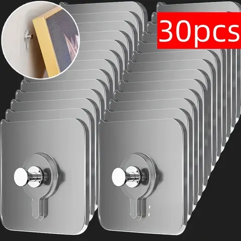 30pcs Strong Self-Adhesive Wall Hooks, No-Drill Modern Waterproof Plastic Hooks for Kitchens and Bathrooms, Suitable for Paintings, Photo Frames and Posters, Easy Non-Damage Installation, Picture Hooks for Hanging