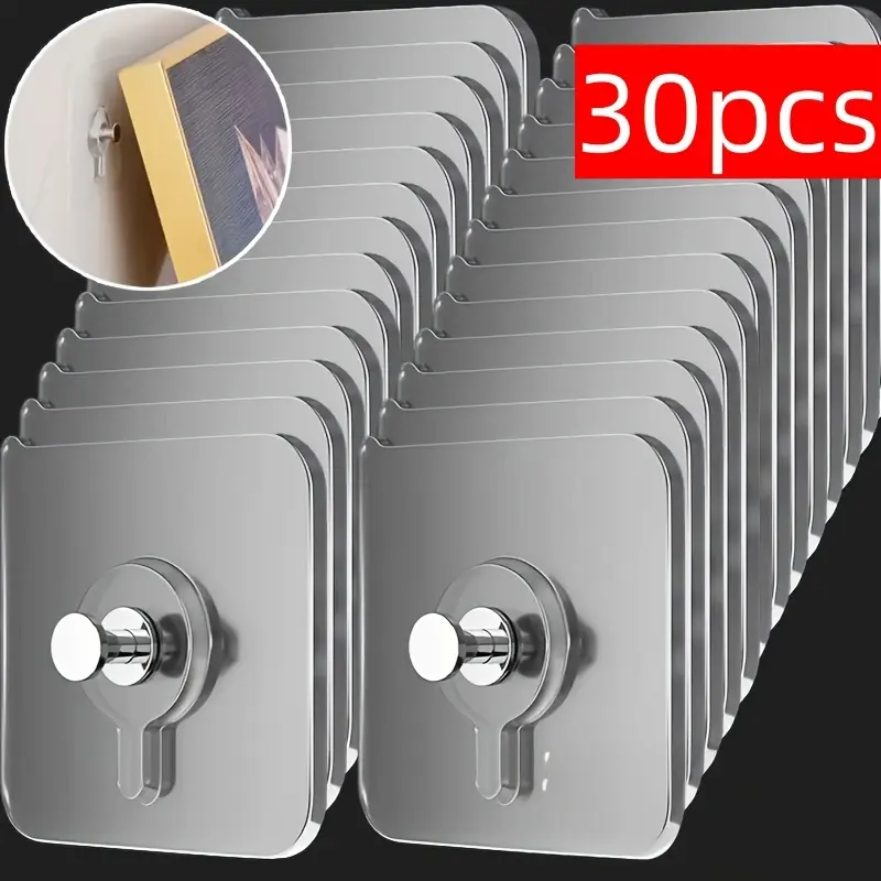 30pcs Strong Self-Adhesive Wall Hooks, No-Drill Modern Waterproof Plastic Hooks for Kitchens and Bathrooms, Suitable for Paintings, Photo Frames and Posters, Easy Non-Damage Installation