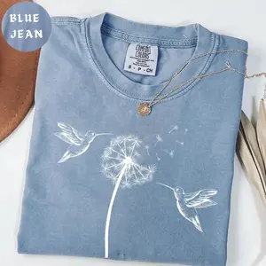 Cute Dandelion Hummingbird T-Shirt, Nature Lover Graphic Tee, Unisex Floral Bird Shirt, Gift for Women, Aesthetic Wildlife Top