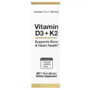 California Gold Nutrition Vitamin D3 + K2 as MK4, 25 mcg (1,000 IU), 1 fl oz (30 ml)