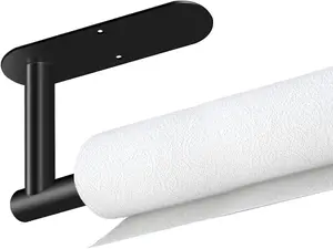 Paper Towel Holder, Self Adhesive or Drilling Paper Towel Holder Under Cabinet, Stainless Steel Black Paper Towel Holders Wall Mount for Kitchen, Bathroom, Sink, Pantry, Fridge