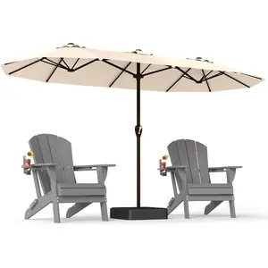 PatioKingdom 15FT Large Patio Umbrella with Base Double Sided Rectangular Outdoor Umbrella with 12 Flexible Fiberglass Ribs for Pool Garden Backyard Deck