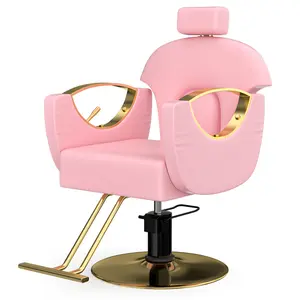 Hydraulic Salon Chair with Reclining 360° Swivel Pink Gold Height Adjustable Hair Stylist Chair for Clients Salon Barbershop Home
