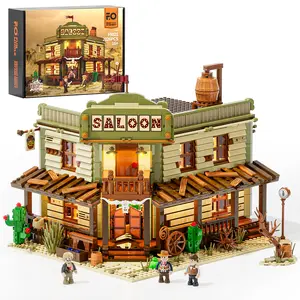 FUNWHOLE Western-Saloon Lighting Building-Bricks Set Gift Set - The Old West Saloon LED Light Construction Building Model Set 2026 Pcs for Adults and Teen buildingbrickset