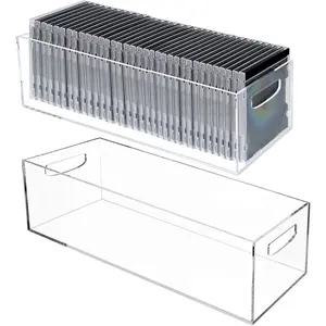 2 Pack DVD/CD Storage Box  Clear DVD Holder Case with Handles Stackable Storage Container Shelf Organizer Bin for CDs Video  Cases Blu-Rays Books Booklets Countertop Cabinet  Office