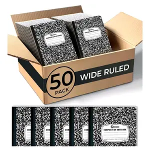 50 Pack Composition Notebooks Bulk Wide Ruled, 200 Pages (100 Sheets), 9-3/4 x 7-1/2, Hard Cover, Bulk Black Marble Composition Notebook, Bulk Office Notebooks, Bulk Notebooks School Supplies