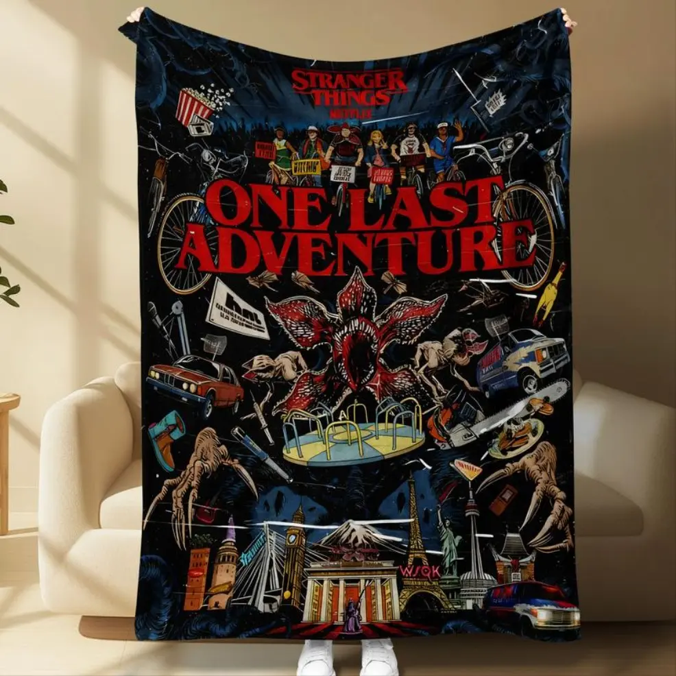 Stranger Things Final Adventure Ultra-Soft Flannel Blanket, Dark Retro Fantasy Pattern, Home Decor, Couch Bed Set, TV Show Collector birthday gift
