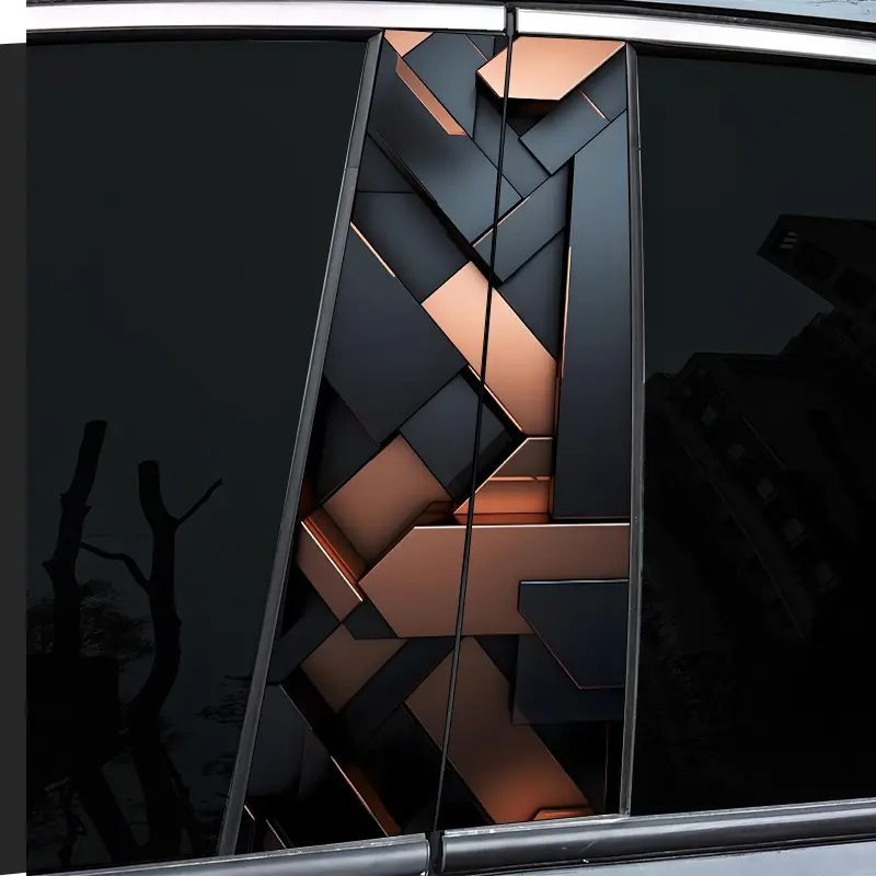 2 2PCS Cyber Metal Geometry Automotive Decorative Stickers - Self-Adhesive B-Post Protector - Disposable - For Automotive Middle Post