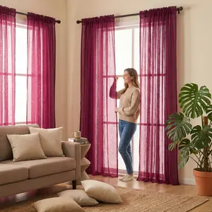 Window Wear 4Panels 34X95Inch Fancy Faux Linen 540D Curtains Sheer Window Treatment Panels Premium Material Easy Installation Versatile Decor L21