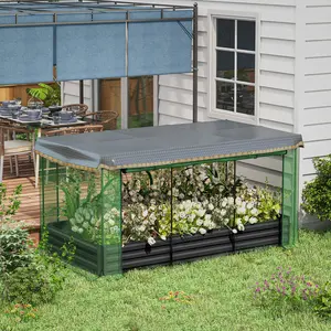 Galvanized Steel Planter Set, Weather-Durable with Protective Cage, Shade Net & Enclosure Garden Buildings for Farmhouse Exterior Plant Growing