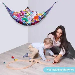 Castle Stuffed Animals Net or Hammock Kids Toy Storage Organizer with LED Light Hanging Corner Stuffed Animals Holder Kids Girls Room Decor,Black,Large (Pack of 1)