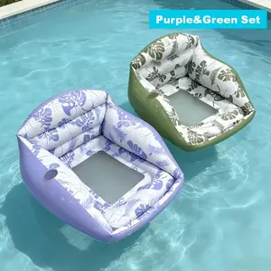 Adult Large Inflatable Water Sofa, Tropical Style Float Chair with Cup Holder, Pool Toy, Outdoor Use, 3-In-1 Inflatable Lounge, Pool Float Chairs, Pool Float Lounger, Pool Floats Lounger
