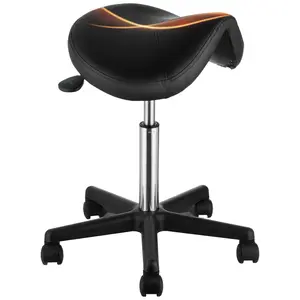 Ergonomic Saddle Stool with Heavy Duty Wheels, 400 Lbs Weight Capacity, Height Adjustable Swivel Saddle Chair with Thickened PU Leather Upholstery for Salon Spa Tattoo Clinic Black Pro